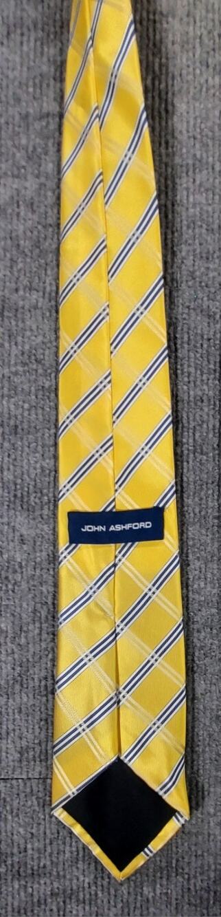 John Ashford Mens Poly Necktie Yellow Black Stripe Stain Resistant